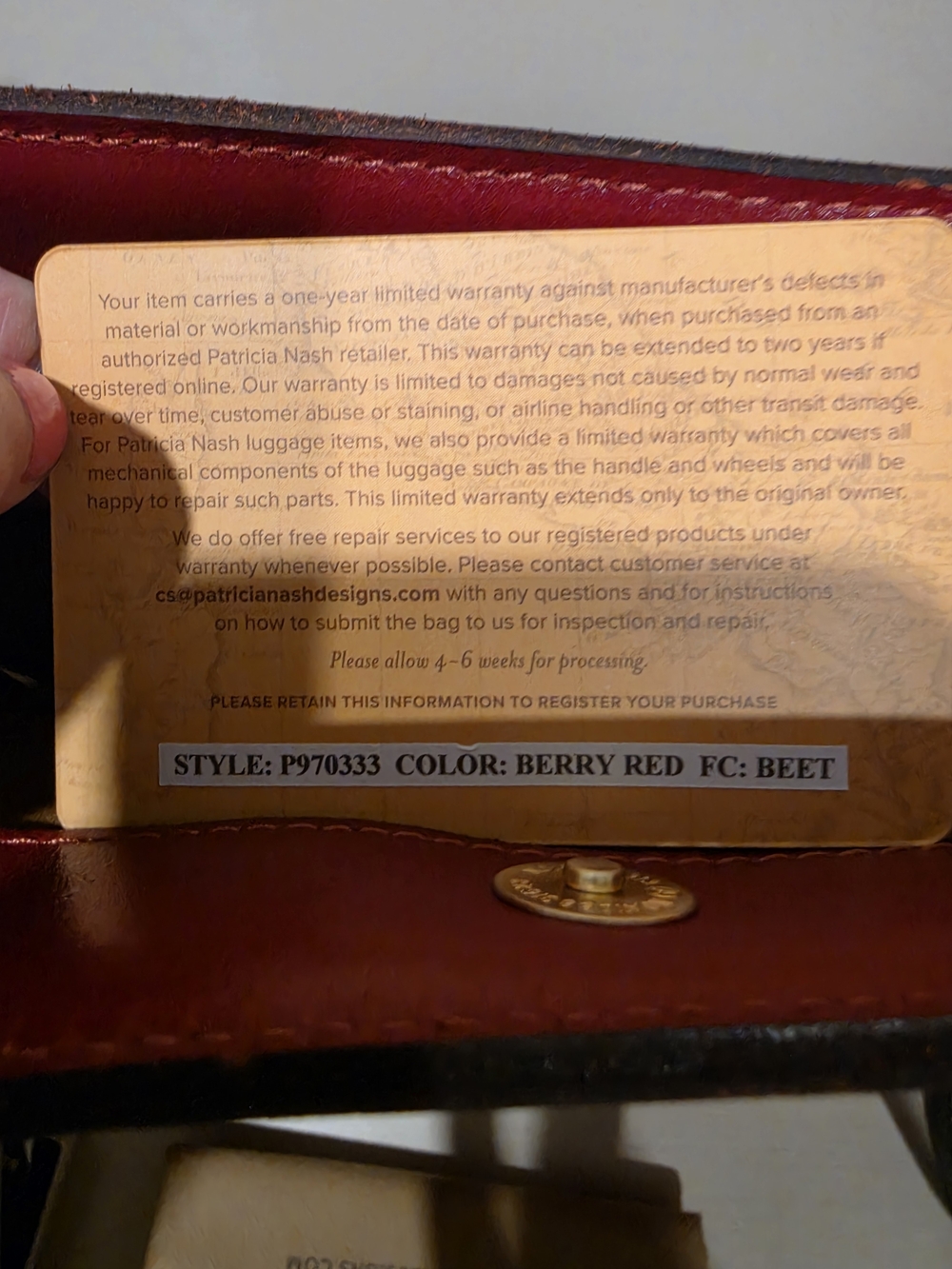 Patricia Nash Berry Red Leather Everton Tote Bag P970333 Beet - Picture 7 of 7